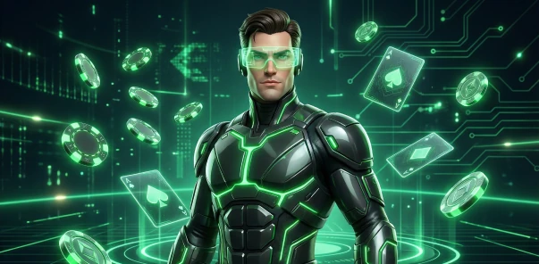 Sci-fi superhero character representing Bet4Star high-tech gaming